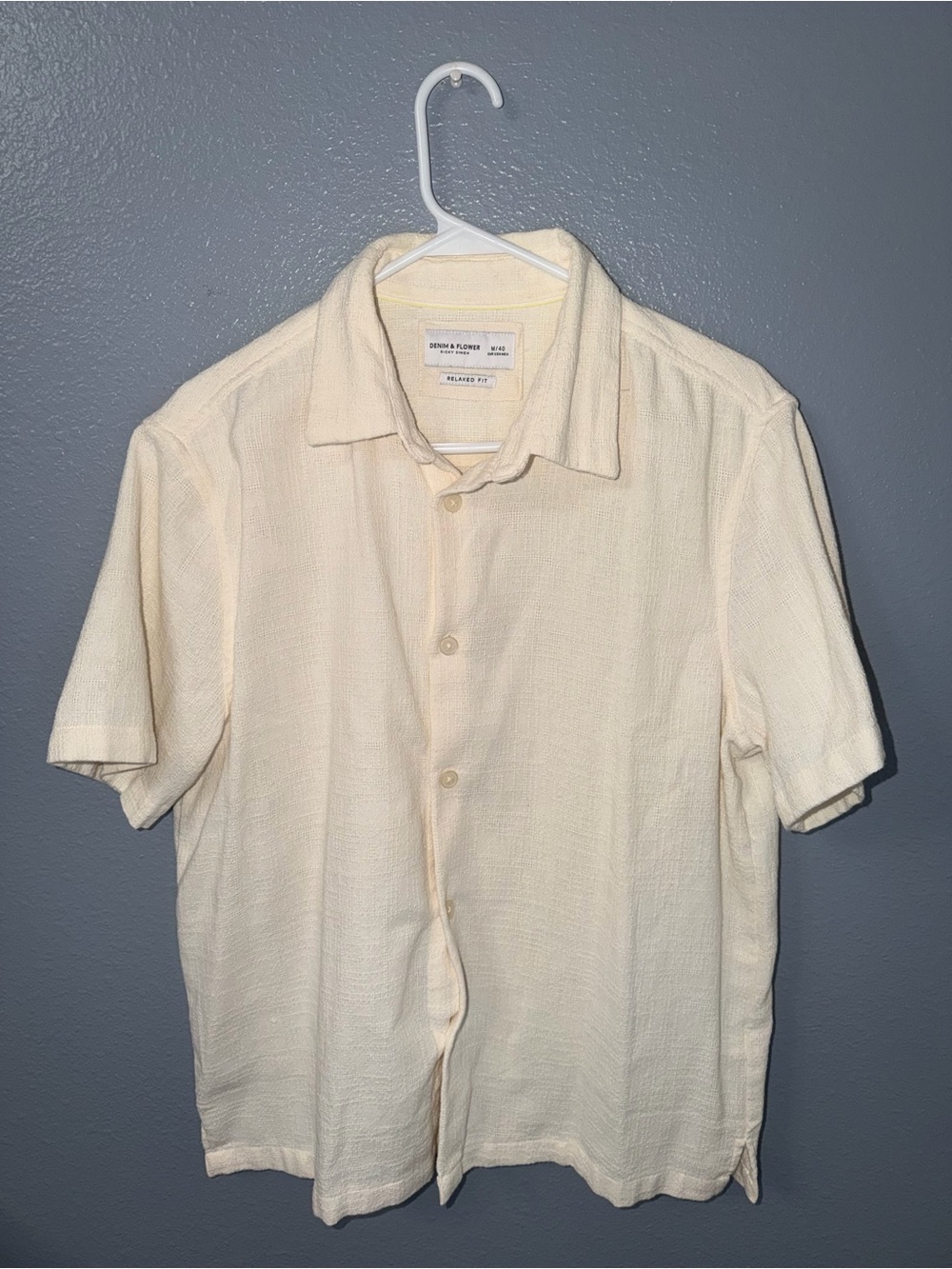 Cream Short-Sleeve Button-Down Camp Shirt With Shorts MATCHING SET